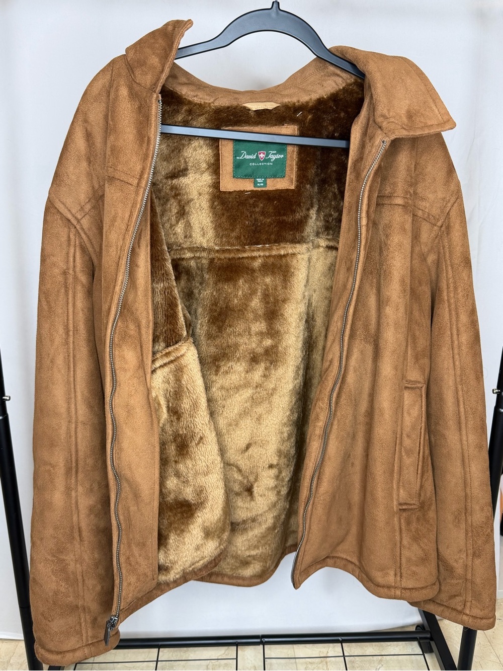 David Taylor Men's Camel Brown Suede-Look Puffer Coat with Plush Lining